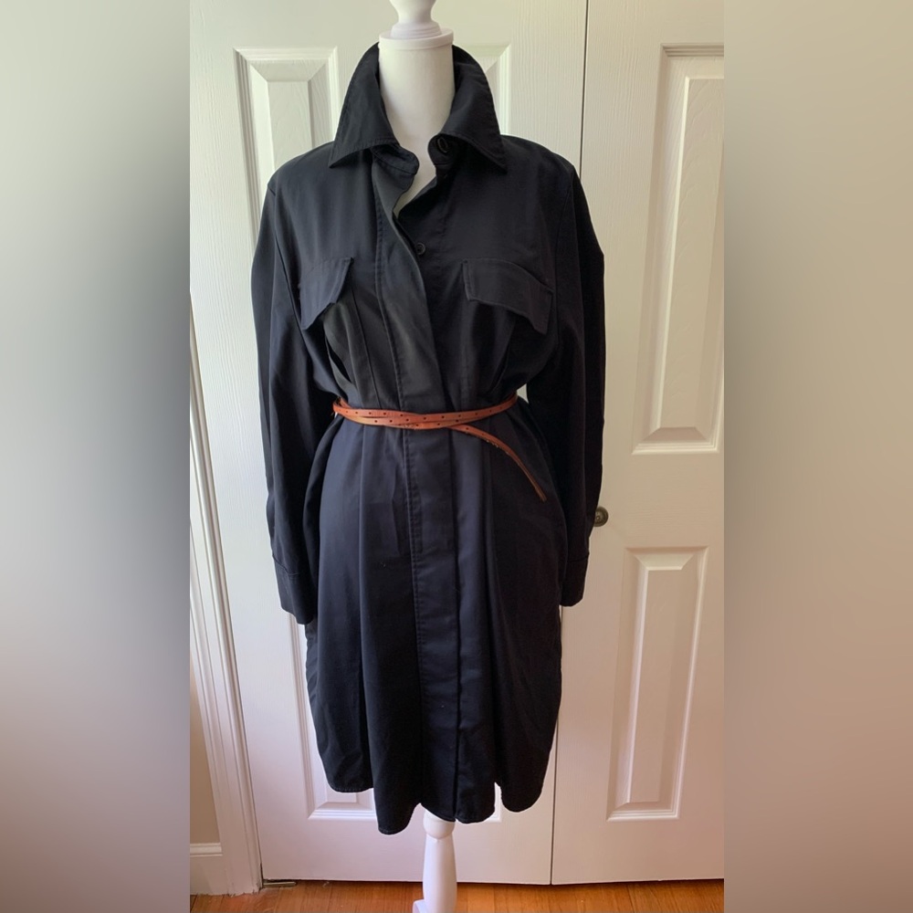 Elegant free flowing dress shirt, dark navy blue, up to knee level. Size XS.
